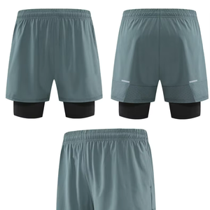 Men's Quick Dry Double <b>Layer</b> Basketball Shorts Elastic Waist <b>Mid</b> Waist Fitness Training Activewear Sizes XL & 3XL Solid Pattern - Product Image 1