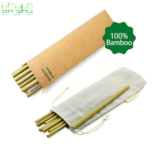 أدوات مائدة وقش من الخيزران الأخضر الطبيعي، قش خيزران طبيعي قابل لإعادة الاستخدام مع تغليف مخصص في صندوق - Product Image 2