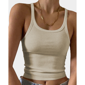 Camiseta interior de alta calidad para <span class=keywords><strong>mujer</strong></span>, ropa deportiva sin mangas, lisa, acanalada, con Logo personalizado, para gimnasio, de verano - Product Image 6