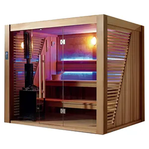 MEXDA Factory Elegant Design Wooden Sauna Room Outdoor Dry Steam Sauna with Sauna Stove for 4-6 Person WS-1502