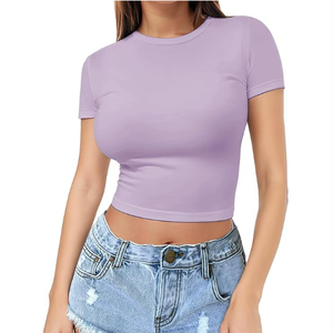 European American Summer Pullover Crop Top für Frauen Cross-Border Casual Milk Silk Kurzarm T-Shirt Thin <span class=keywords><strong>Neck</strong></span> Fashion Design - Product Image 4