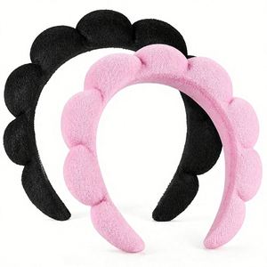 Lot de 2 Bandeaux Spa en Tissu Éponge Doux et Moelleux pour le Visage, Bandeaux Antidérapants pour Maquillage, Soins de la Peau et Masques – Accessoires de Beauté Noir Rose - Product Image 1