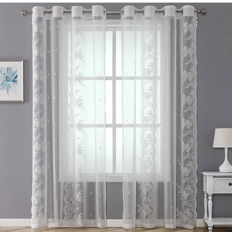 French White Lace Living Room Drapes Sheer Tulle Curtains Lace Trim For Home Bedroom Windows