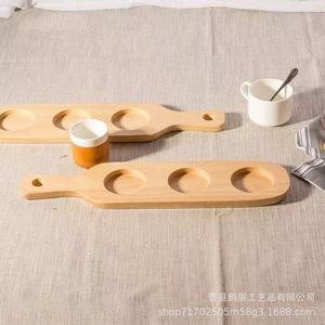 Bamboo Wood <b>Beer</b> Tasting Tray With Handle 3 Cup Capacity Serving Rack For Residential Use - Product Image 3