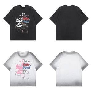 2025 été hommes rétro marque à manches courtes T-Shirt nouveau Style post-apocalyptique poids lourd lavé 100% coton encre-pulvérisation Design - Product Image 6