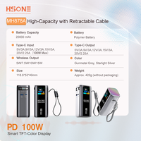 Batterie externe MH878A 20000mAh 100W avec 4 ports de charge simultanée, écran TFT, câble rétractable de 70 cm, logo personnalisé OEM