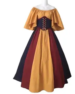 एमटीएक्ससी महिला पोशाक हेलोवीन शरद ऋतु वसंत मध्यकालीन रेट्रो लंबी स्कर्ट गोल गोल गर्दन चुड़ैल पोशाक मजेदार शैली कॉस कपड़े