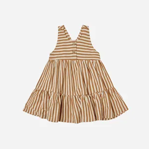 Summer Casual Little Girls kids clothes wholesale organic cotton toddler clothing baby girls skirt Camel Stripe Ruby Swing Dress