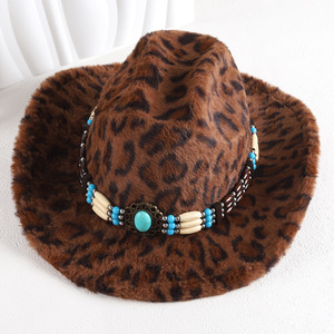 Sombrero Vaquero con Estampado de Leopardo ZhenXi, Talla M56-58cm, Estilo Bohemio, Fedora para Mujeres y Hombres, Accesorio de Moda Occidental - Product Image 1