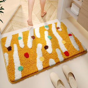 Tapis de bain floqué à rayures bohèmes, en fibre de polyester, absorbant, antidérapant, rectangulaire, pour salle de bain, salon, chambre à coucher - Product Image 3