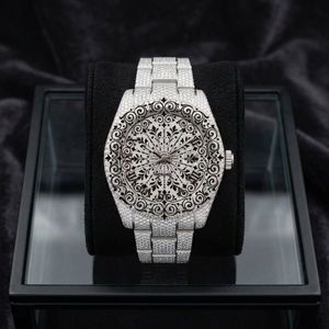 AMBER JEWELS นาฬิกาควอทซ์ผู้ชายสุดหรู ตัวเรือนขนาด 46 มม. สายนาฬิกาแซฟไฟร์คริสตัล หน้าปัดอะนาล็อก เรืองแสง ตัวล็อคแบบหัวเข็มขัด สไตล์วินเทจ - Product Image 1