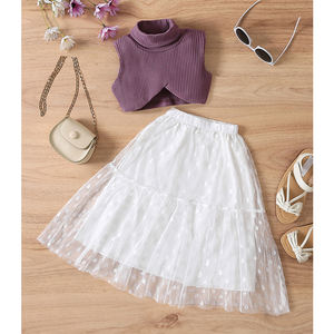 Falda de tutú blanca de malla <span class=keywords><strong>para</strong></span> niños, vestido de princesa de dos piezas <span class=keywords><strong>para</strong></span> bebé con <span class=keywords><strong>Blusa</strong></span> de algodón, venta al por mayor - Product Image 2