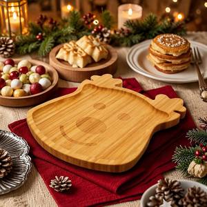 Plateau de service en bambou en forme de <span class=keywords><strong>renne</strong></span>, plateau en bois pour les fêtes de Noël, pour les collations, les fruits, les bonbons, gravé, à compartiment unique - Product Image 5