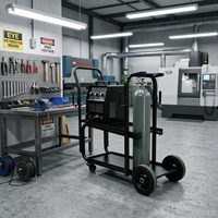 Robuster Schweißwagen mit Schrägabgeschrägter Oberablage & Doppelten Sicherheitsketten, 150kg Tragfähigkeit 2-stufiger Rollender Schweißertrolley