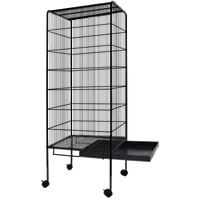 Cage à oiseaux en métal à roulettes spacieuse avec toit et plusieurs perchoirs, volière robuste pour canaris et perroquets