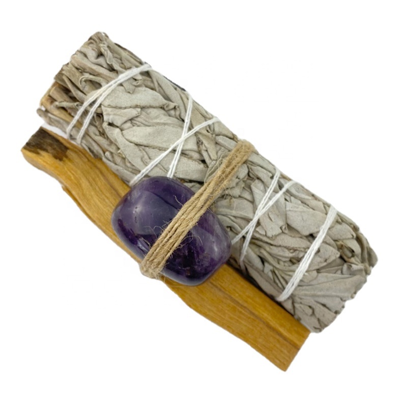 Оптовая продажа, набор для растушевки с кристаллами, лечебный набор для медитации, белый шалфей, Пало-Санто с кристаллом