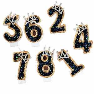 Bougie d'anniversaire numérique pour enfants en forme de couronne de diamant noir, décoration de gâteau, bougies de fête - Product Image 1