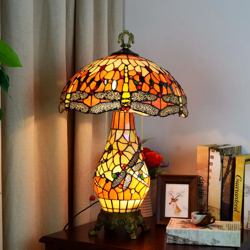 16 Zoll Tiffany Drachenlampe lampenschutz Designer europäischen Stil Luxus Blickglas Tischlampe Nachttisch Büro Dekor Schreibtischlichter