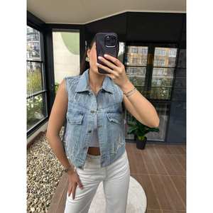 Chaleco Vaquero con Adornos de Perlas, Top Corto sin Mangas para Mujer, 100% Algodón Lavable, Chaqueta Vaquera a la Moda - Product Image 2