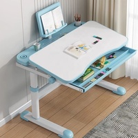 Ensemble de bureau et chaise ergonomiques pour enfants, hauteur réglable, plateau inclinable, tiroir de rangement, étagère, bleu et blanc, meubles pour la maison
