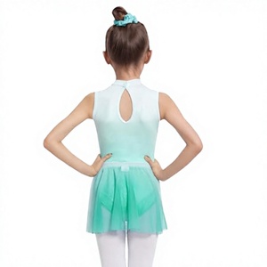 Justaucorps de danse sans manches pour filles avec jupe tutu en tulle vert menthe, tenue d'entraînement et de performance - Product Image 4