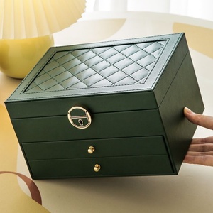 Jewelry Drawer Storage Box with Lock <b>Large</b> Capacity PU Leather Three-Layer Drawer for Necklaces Earrings Bracelets <b>Rings</b> Glasses - Product Image 5