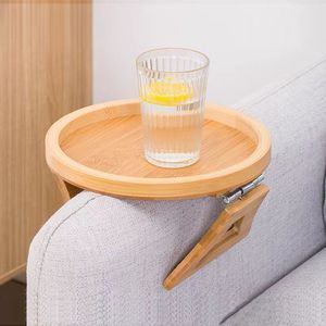 Table d'appoint pliable en bambou pour canapé avec support à clip pour boissons et en-cas - Product Image 1