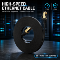Kabel Patch Cord Flat Cat7 Premium SFTP Shielded RJ45 Ethernet dengan Cangkang Emas untuk Router, Switch, Gaming PC