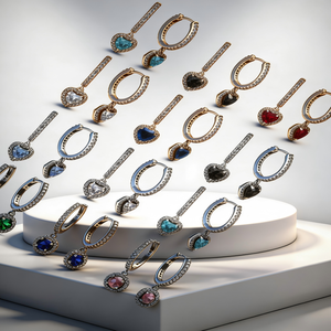 Nouvelles boucles d'oreilles européennes en argent 925, rouges, roses, vertes, en forme de <span class=keywords><strong>cœur</strong></span>, adaptées aux femmes, bijoux de charme exquis pour les fêtes, cadeaux - Product Image 2