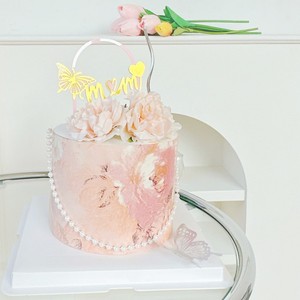 Honey And Sweetness Pearl Butterfly Cake Decoration Acrylic Mother's Day Cake Insert With Flowers Vintage Border - Product Image 3