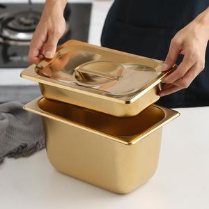 Gold Stainless Steel Serving Bowls With Lid For Kitchen Storage Home Use - Product Image 1