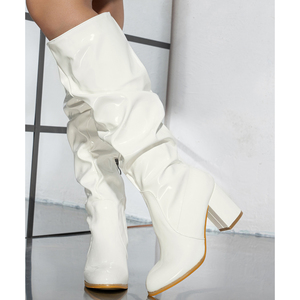 Botas XSD Nuevas con Tacón Grueso, Diseño Arrugado Natural, de Media Caña, en Charol Negro, Punta Redonda, Combinables con Todo, Tallas 35-42 - Product Image 5