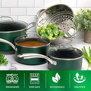 Juego de 10 Ollas de Cocina con Tapas de Vidrio, Asas de Acero Inoxidable, Aptas para Lavavajillas y Horno, para Estufas de Gas e Inducción - Product Image 2