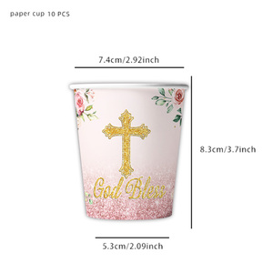 <span class=keywords><strong>Primera</strong></span> Comunión Bautismo Cruz Floral Chica Baby Shower Fiesta Vajilla Suministros Decoraciones para fiestas de comunión del bebé para 10 invitados - Product Image 5