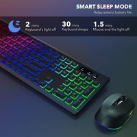 Conjunto de Teclado y Ratón Inalámbricos de Tamaño Completo, Teclado Retroiluminado Recargable, Ratón Combinado USB Inalámbrico para Computadora, Mac, PC, Laptop