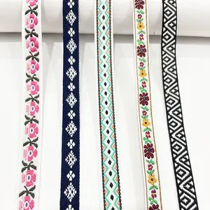Ethnic Style Tape Polyester Flower Pattern Embroidery Jacquard Webbing Belt Retro Woven Ribbon For Garment Lace Trim Accessories
