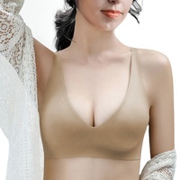 Soutien-gorge invisible sans fil pour femme, confortable, rembourré, sans couture, légèrement doublé, col en V, pour la vie quotidienne
