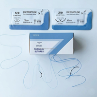 Fil chirurgical vétérinaire en polypropylène bleu USP 2-0 3-0 4-0 de 90 cm et 180 cm avec aiguille à coupe inversée 1/2 cercle – Instruments chirurgicaux