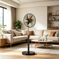 Geräuscharmer 18-Zoll Metall-Standventilator mit Flugzeugflügeln, Doppelkugellagern, Ultra-Leisem Betrieb und Höhenverstellbarem Standfuß für Büros
