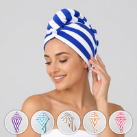 Serviettes de séchage pour cheveux 100 % coton en gros, certifiées OEKO-TEX, à rayures teintes en fil, turban personnalisé pour salon, spa et usage domestique