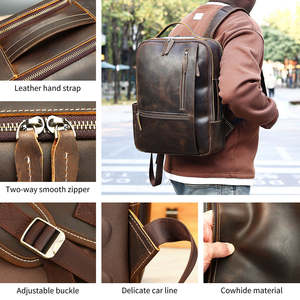 Sac à dos vintage en cuir pleine fleur pour hommes voyage randonnée camping sac à dos en cuir véritable 16 pouces sac à dos pour ordinateur portable pour hommes - Product Image 6