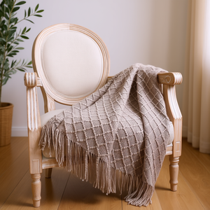 Manta de punto cálida con diseño de diamantes y borlas para cama, sofá, decoración del hogar, uso en todas las estaciones - Product Image 2