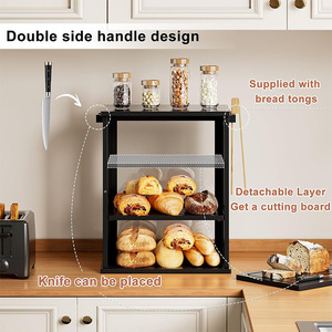 Boîte de rangement à double couche en bambou avec panneau acrylique pour comptoir de cuisine, pâtisseries, biscuits et aliments - Product Image 5