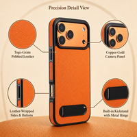 Étui de téléphone en cuir pleine fleur Togo Grain pour iPhone 17 18, coque antichoc noir orange