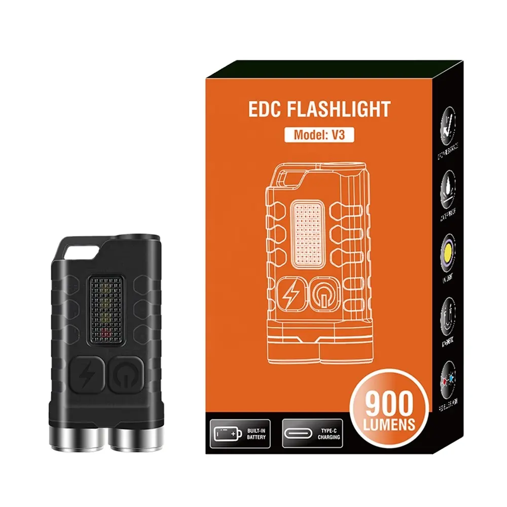 EDC el feneri 900 lümen yüksek güç Mini anahtarlık çift kafa hediye LED meşale ışık açık kamp su geçirmez küçük el feneri lamba