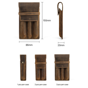 Vintage Crazy Horse pena kulit kantong buatan tangan asli 1/2/3 pemegang pena Retro pengatur siswa ukuran S/M/L hadiah sempurna - Product Image 3