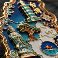 Aimant de réfrigérateur en métal émaillé, collection de souvenirs de voyage du patrimoine chinois, avec carte des régions, thème repères anciens et modernes / Taïwan