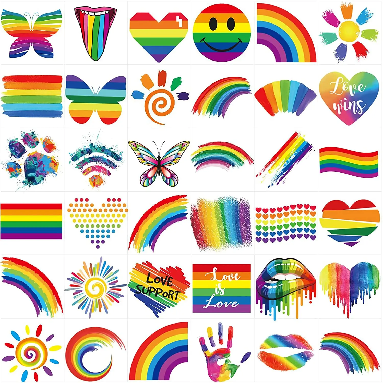 LGBT Regenbogen Herz Sonne Schmetterling Tattoo Aufkleber Trendy Pride Regenbogen Tattoo Aufkleber für Männer Frauen