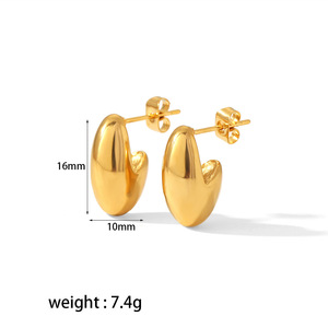ต่างหูทรงรีเรขาคณิต สแตนเลสสตีล 18K ดีไซน์ไม่สมมาตร เหมาะสำหรับเป็นของขวัญ เครื่องประดับแฟชั่น - Product Image 3
