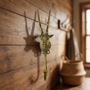 El gancho de pared de latón rústico con cabeza de ciervo más vendido de Indonesia, de un solo nivel, para colgar ropa detrás de puertas, en paredes, baños y cocinas. - Product Image 4